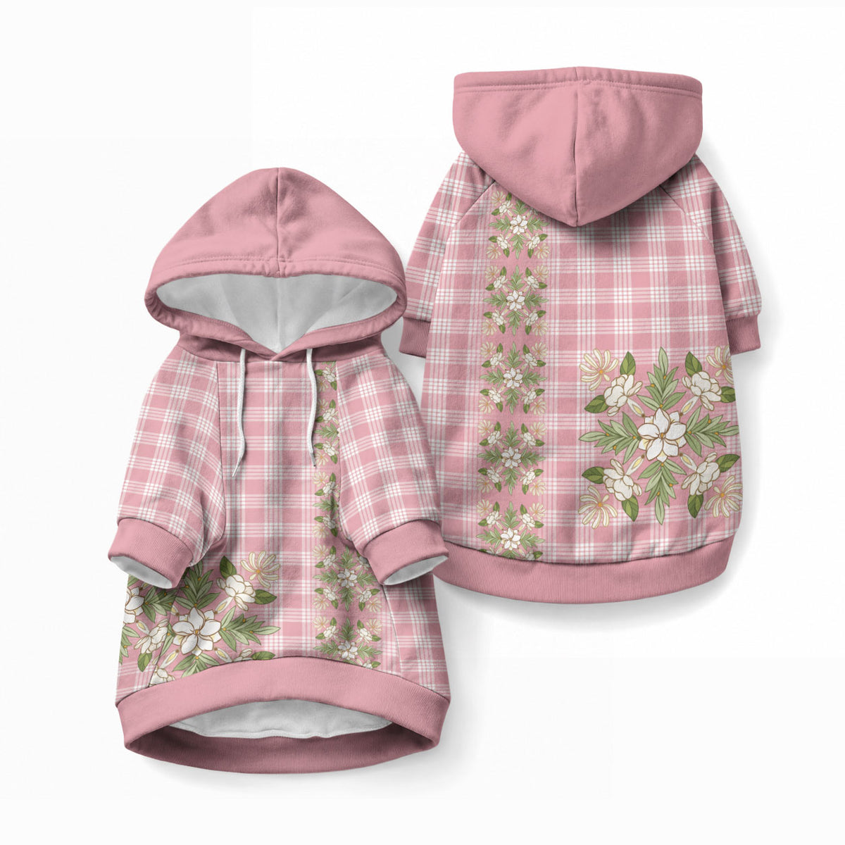 Akala Hamele Hawai'i Palaka Squares Maile Leaf Pet Hoodie Flowers Hawaiian Quilt Patterns LT9 Pullover Dusty Rose - Polynesian Pride