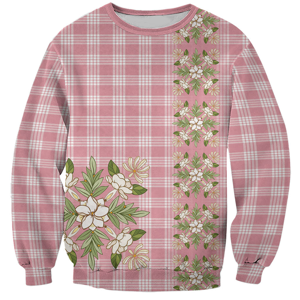 Akala Hamele Hawai'i Palaka Squares Maile Leaf Sweatshirt Flowers Hawaiian Quilt Patterns LT9 Unisex Dusty Rose - Polynesian Pride