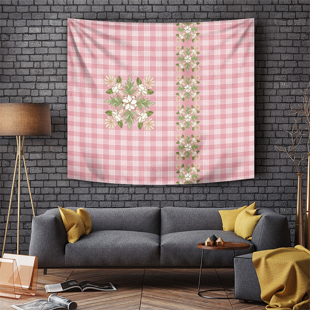 Akala Hamele Hawai'i Palaka Squares Maile Leaf Tapestry Flowers Hawaiian Quilt Patterns LT9 Dusty Rose - Polynesian Pride