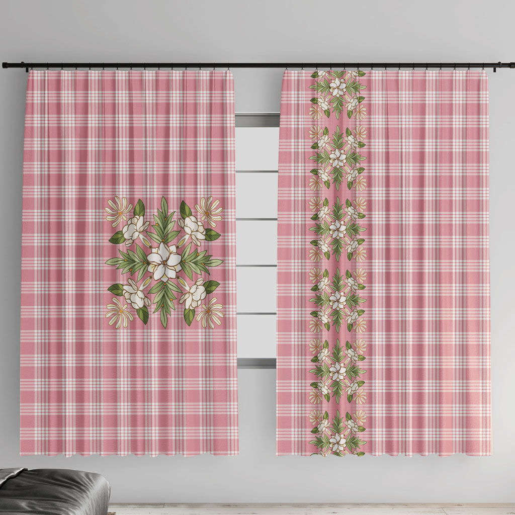Akala Hamele Hawai'i Palaka Squares Maile Leaf Window Curtain Flowers Hawaiian Quilt Patterns LT9 With Hooks Dusty Rose - Polynesian Pride