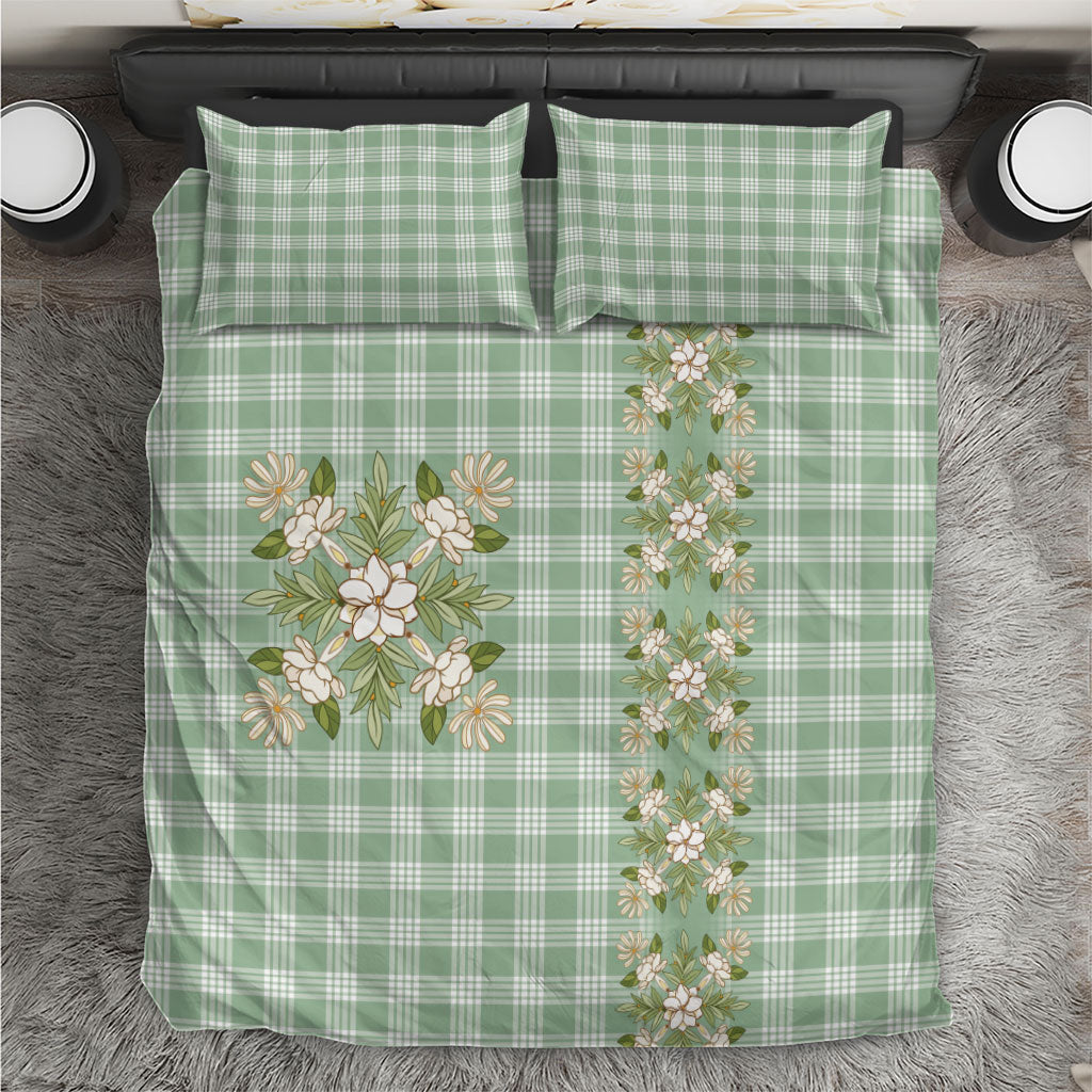Liko Kukui Hawai'i Palaka Squares Maile Leaf Bedding Set Flowers Hawaiian Quilt Patterns LT9 Sage Green - Polynesian Pride