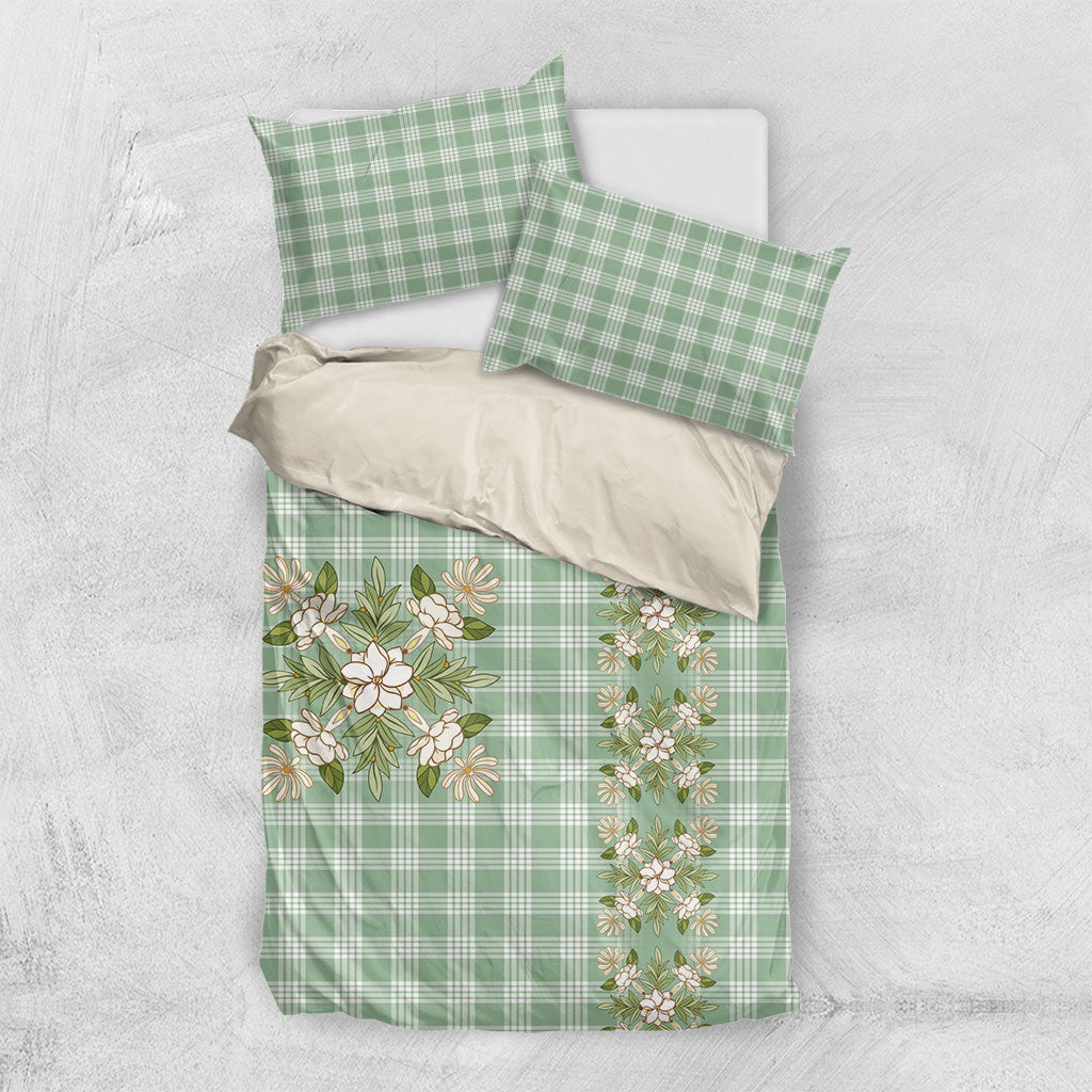 Liko Kukui Hawai'i Palaka Squares Maile Leaf Bedding Set Flowers Hawaiian Quilt Patterns LT9 US Twin 172cm x 218cm Sage Green - Polynesian Pride