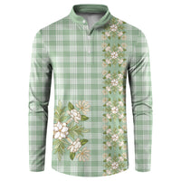 Liko Kukui Hawai'i Palaka Squares Maile Leaf Button Sweatshirt Flowers Hawaiian Quilt Patterns LT9 Sage Green - Polynesian Pride