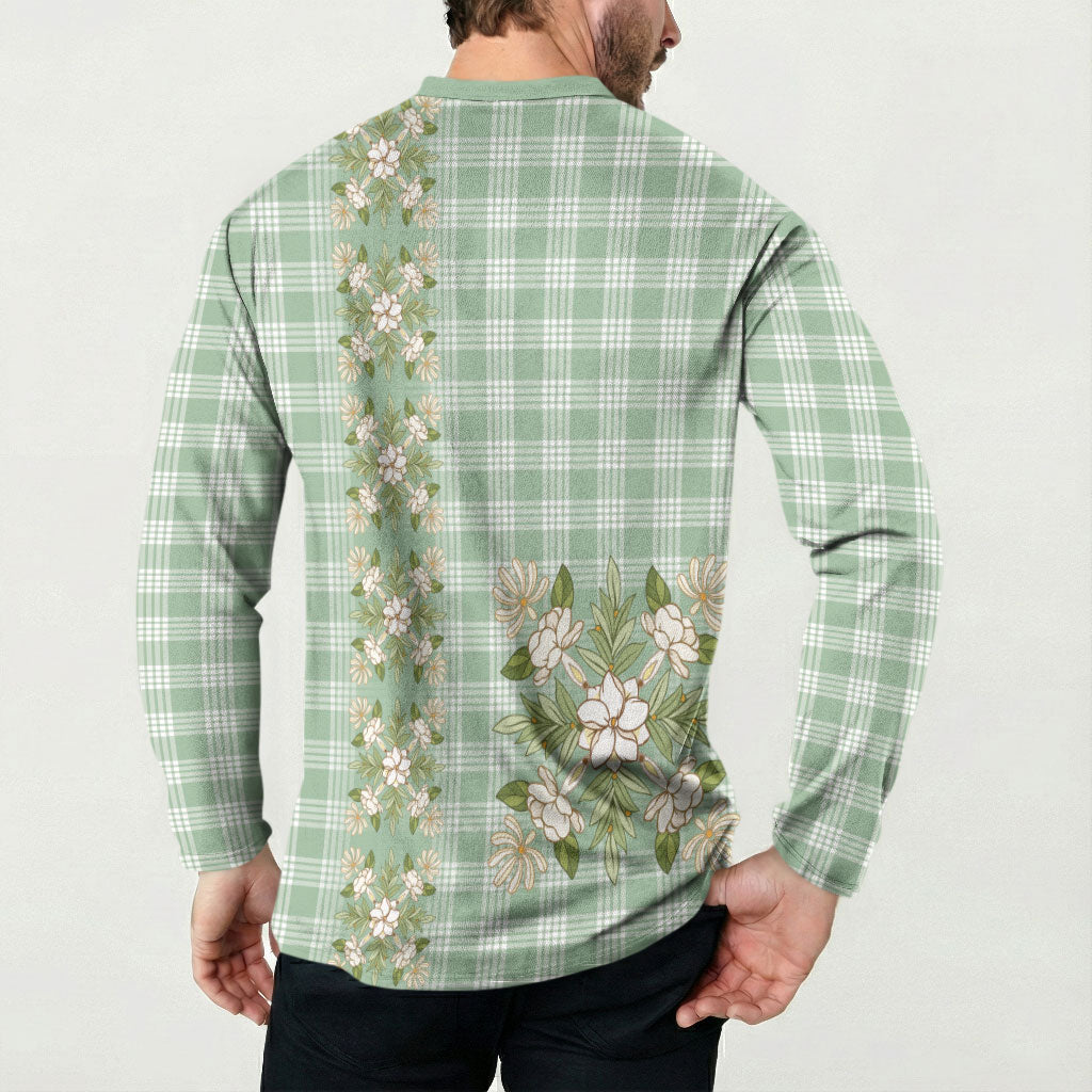 Liko Kukui Hawai'i Palaka Squares Maile Leaf Button Sweatshirt Flowers Hawaiian Quilt Patterns LT9 - Polynesian Pride