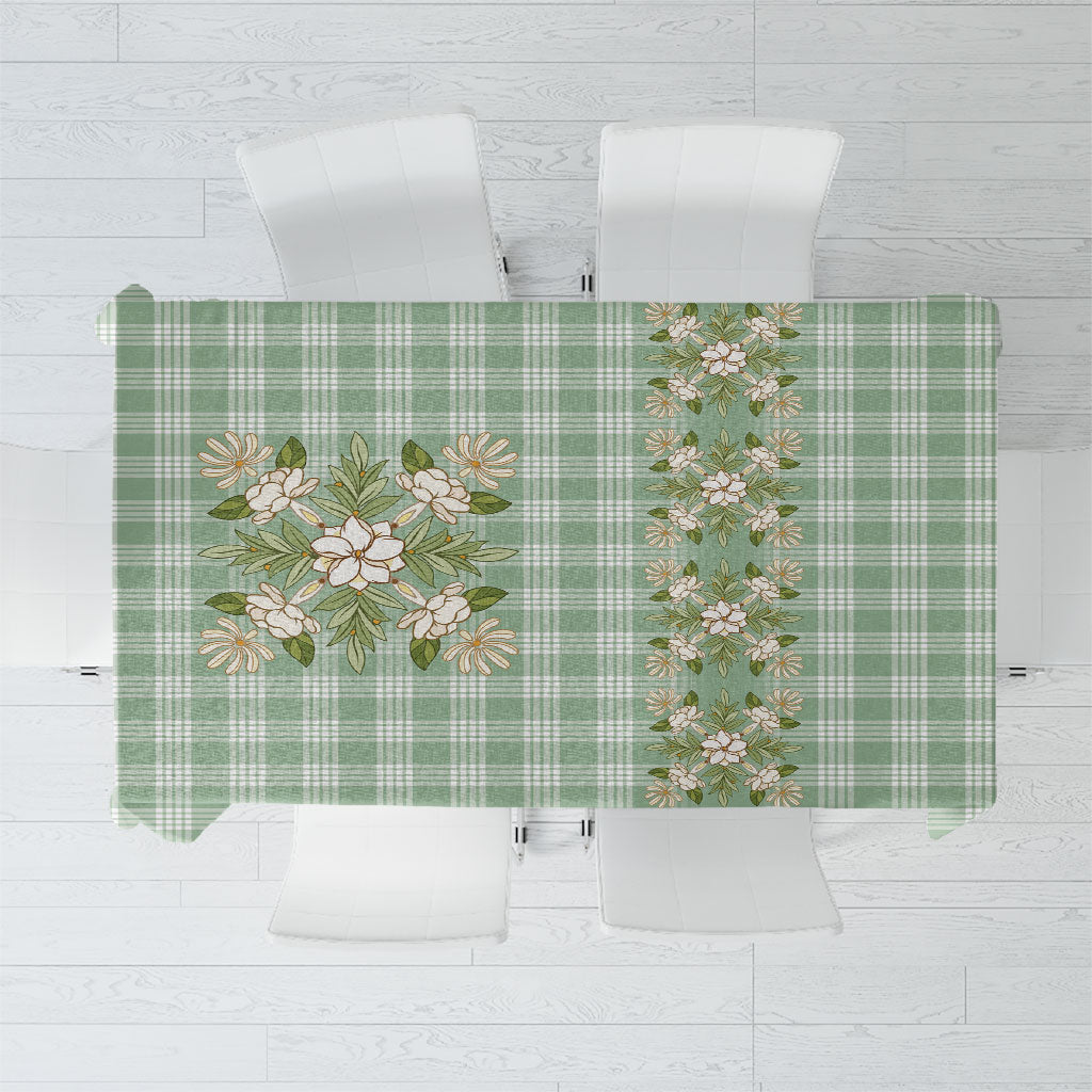 Liko Kukui Hawai'i Palaka Squares Maile Leaf Tablecloth Flowers Hawaiian Quilt Patterns LT9 Sage Green - Polynesian Pride