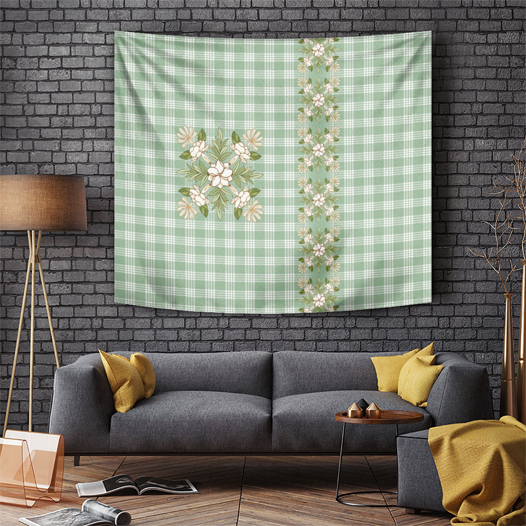 Liko Kukui Hawai'i Palaka Squares Maile Leaf Tapestry Flowers Hawaiian Quilt Patterns LT9 Sage Green - Polynesian Pride