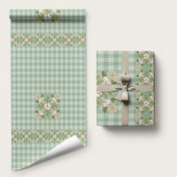 Liko Kukui Hawai'i Palaka Squares Maile Leaf Wrapping Paper Flowers Hawaiian Quilt Patterns LT9 58" × 23" Sage Green - Polynesian Pride