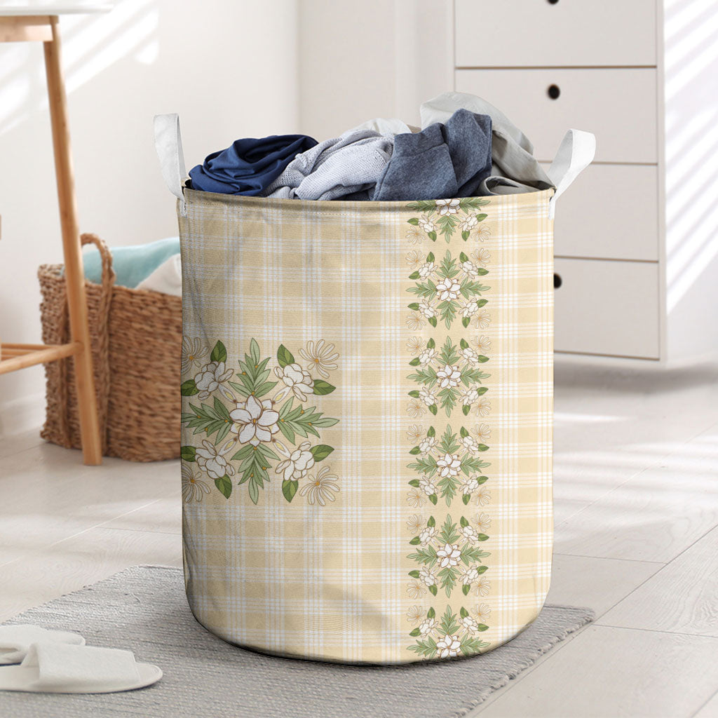 Melemele Ahiahia Hawai'i Palaka Squares Maile Leaf Laundry Basket Flowers Hawaiian Quilt Patterns LT9 Pastel Yellow - Polynesian Pride