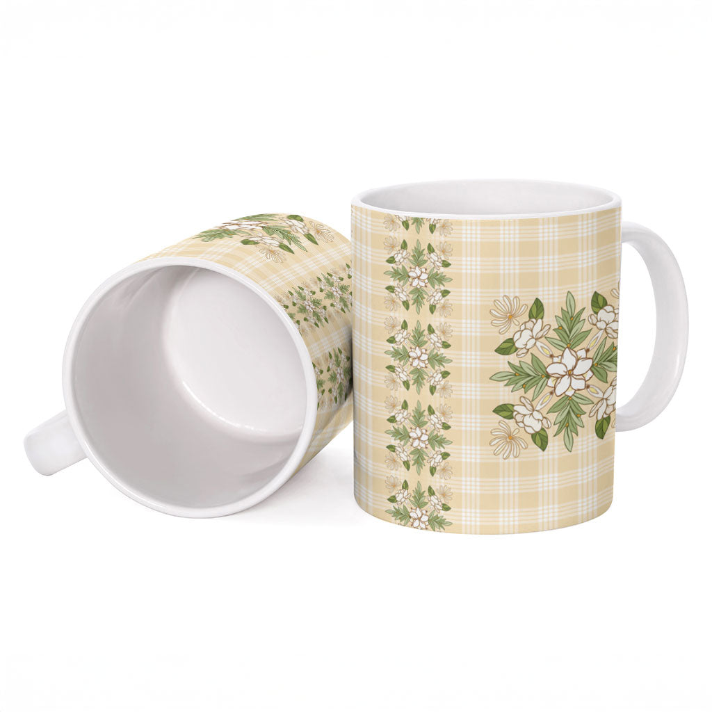 Melemele Ahiahia Hawai'i Palaka Squares Maile Leaf Ceramic Mug Flowers Hawaiian Quilt Patterns LT9 - Polynesian Pride