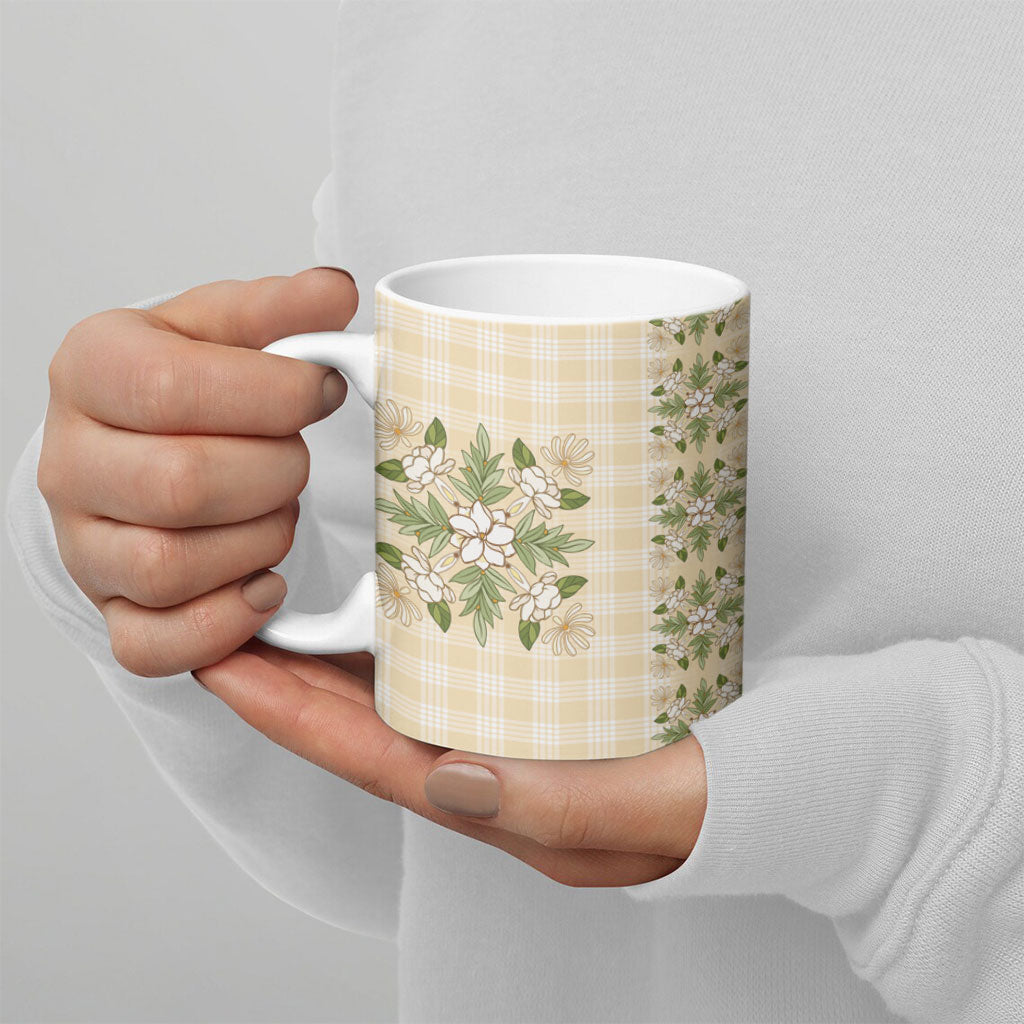 Melemele Ahiahia Hawai'i Palaka Squares Maile Leaf Ceramic Mug Flowers Hawaiian Quilt Patterns LT9 - Polynesian Pride