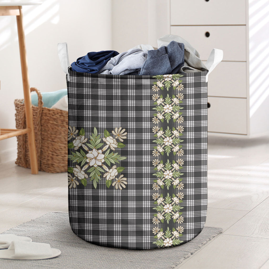 Pauli Hawai'i Palaka Squares Maile Leaf Laundry Basket Flowers Hawaiian Quilt Patterns LT9 Soft Black - Polynesian Pride