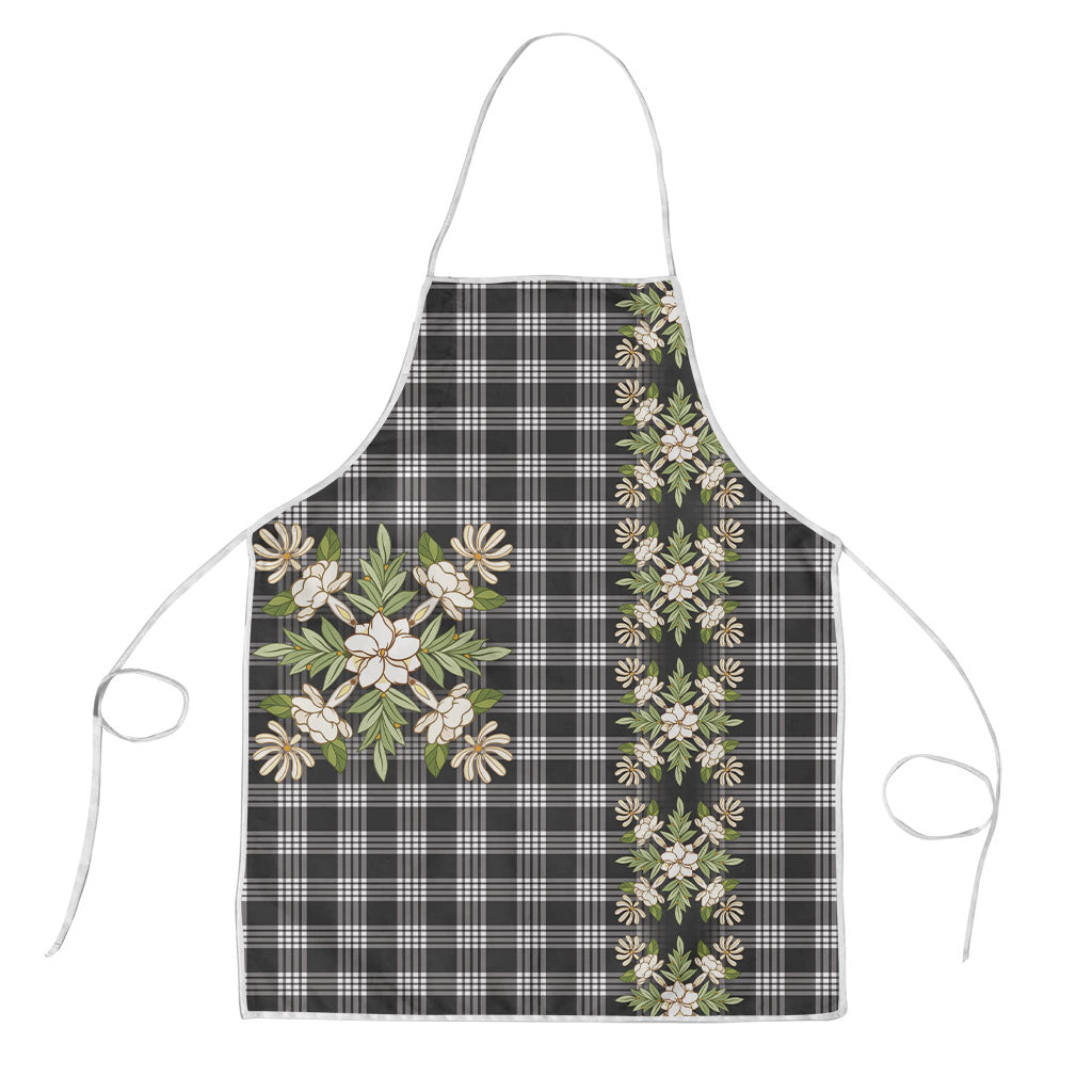 Pauli Hawai'i Palaka Squares Maile Leaf Apron Flowers Hawaiian Quilt Patterns LT9 Soft Black - Polynesian Pride