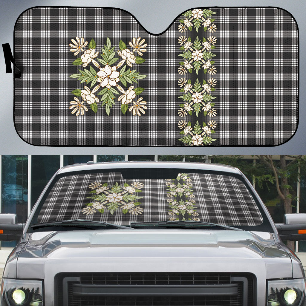 Pauli Hawai'i Palaka Squares Maile Leaf Auto Sun Shade Flowers Hawaiian Quilt Patterns LT9 Soft Black - Polynesian Pride