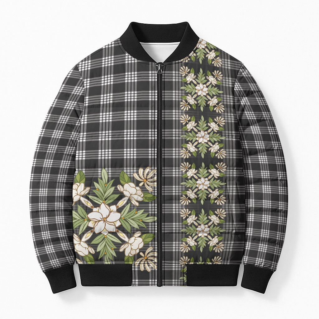 Pauli Hawai'i Palaka Squares Maile Leaf Bomber Puffer Jacket Flowers Hawaiian Quilt Patterns LT9 Unisex Soft Black - Polynesian Pride