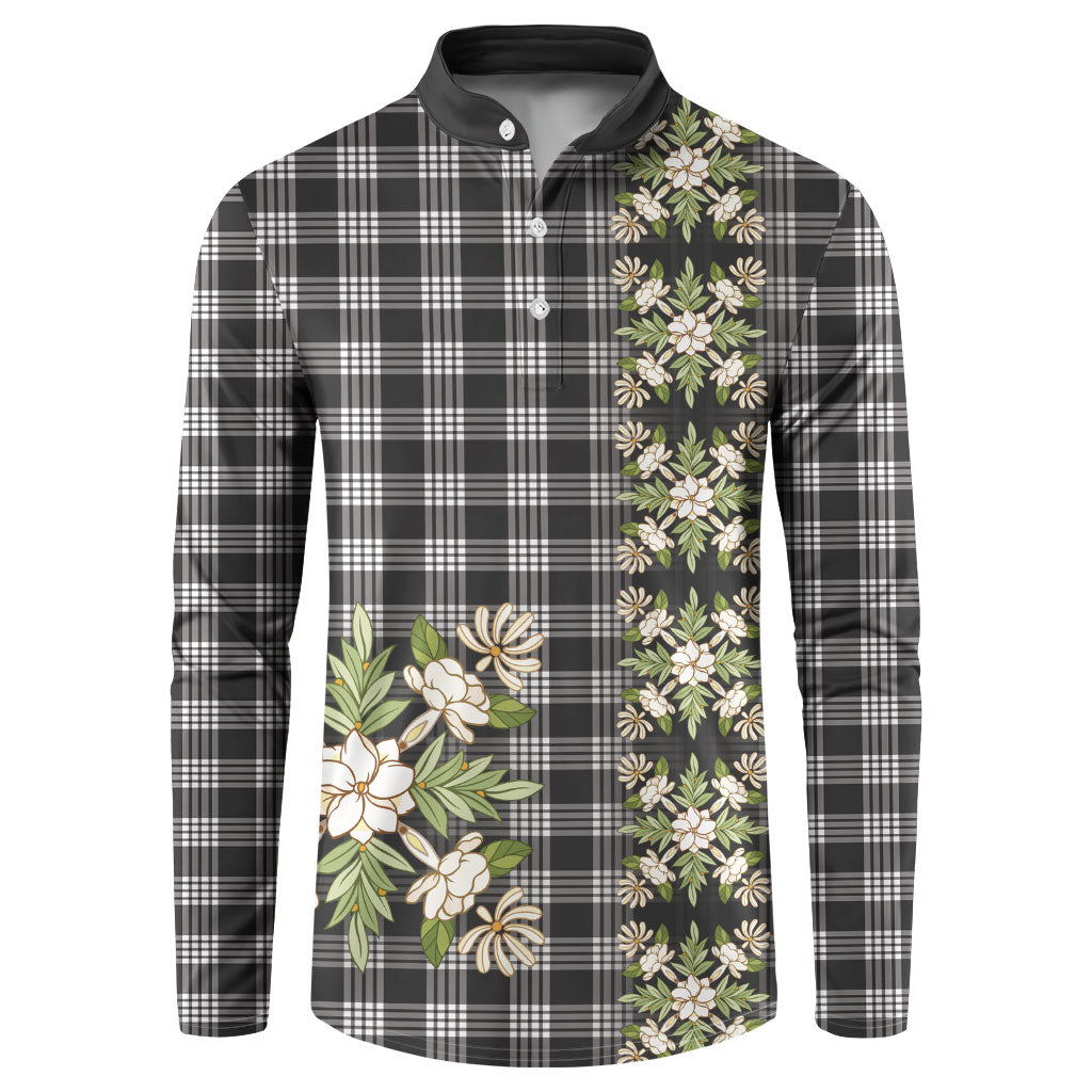 Pauli Hawai'i Palaka Squares Maile Leaf Button Sweatshirt Flowers Hawaiian Quilt Patterns LT9 Soft Black - Polynesian Pride