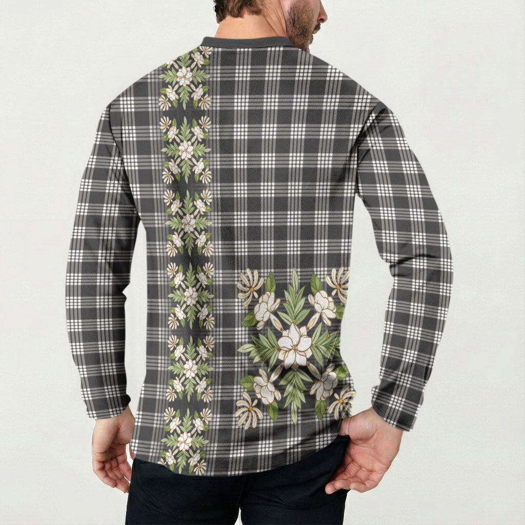 Pauli Hawai'i Palaka Squares Maile Leaf Button Sweatshirt Flowers Hawaiian Quilt Patterns LT9 - Polynesian Pride