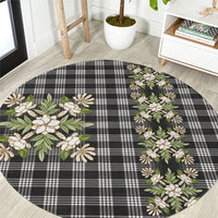 Pauli Hawai'i Palaka Squares Maile Leaf Round Carpet Flowers Hawaiian Quilt Patterns LT9 Soft Black - Polynesian Pride