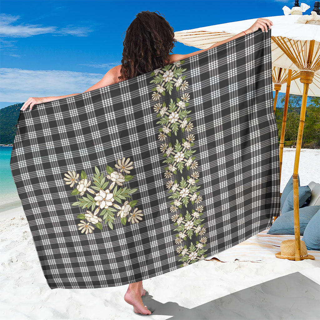 Pauli Hawai'i Palaka Squares Maile Leaf Sarong Flowers Hawaiian Quilt Patterns LT9 One Size 44 x 66 inches Soft Black - Polynesian Pride