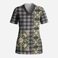 Pauli Hawai'i Palaka Squares Maile Leaf Scrub Top Flowers Hawaiian Quilt Patterns LT9 Adult Soft Black - Polynesian Pride