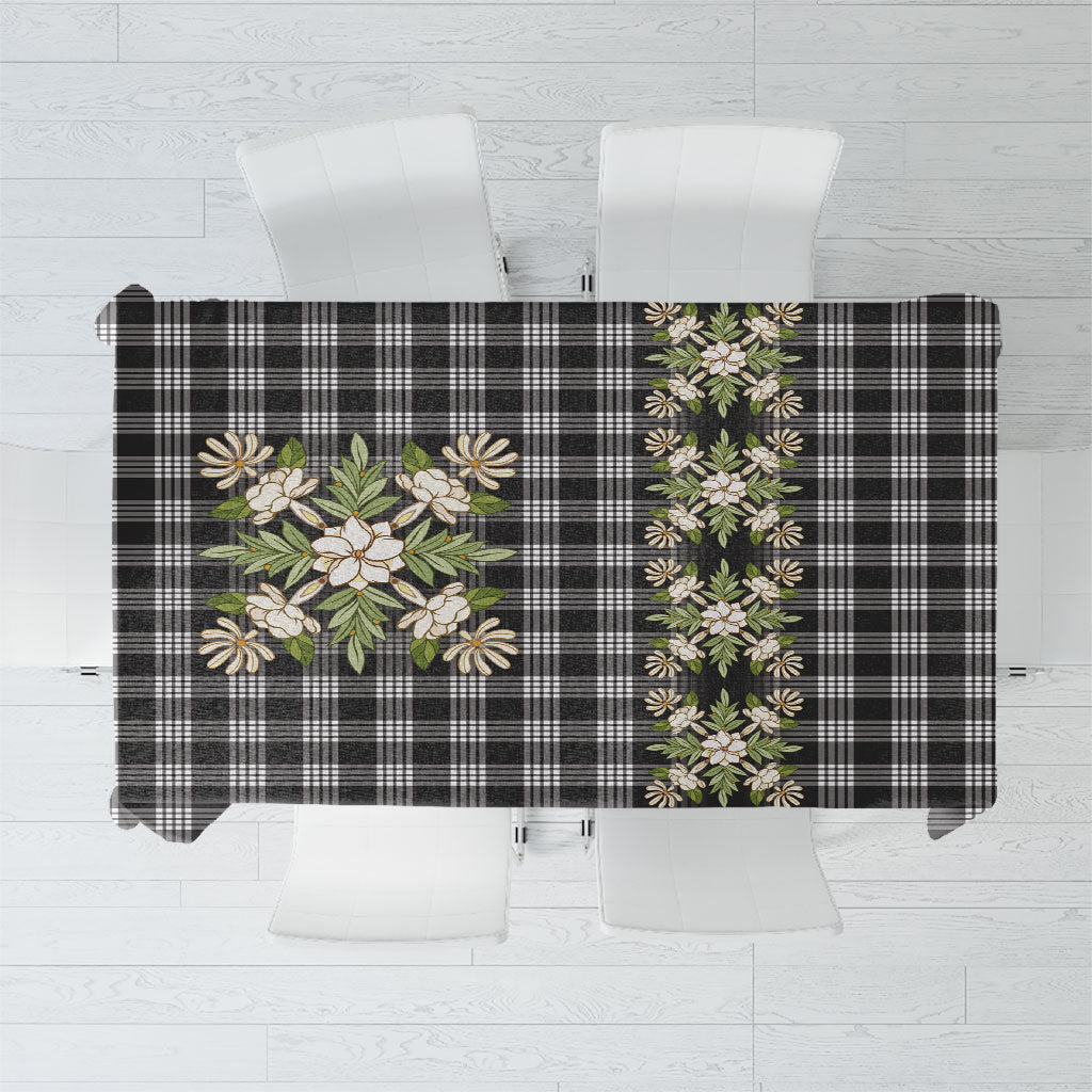 Pauli Hawai'i Palaka Squares Maile Leaf Tablecloth Flowers Hawaiian Quilt Patterns LT9 Soft Black - Polynesian Pride