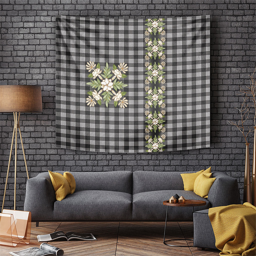 Pauli Hawai'i Palaka Squares Maile Leaf Tapestry Flowers Hawaiian Quilt Patterns LT9 Soft Black - Polynesian Pride