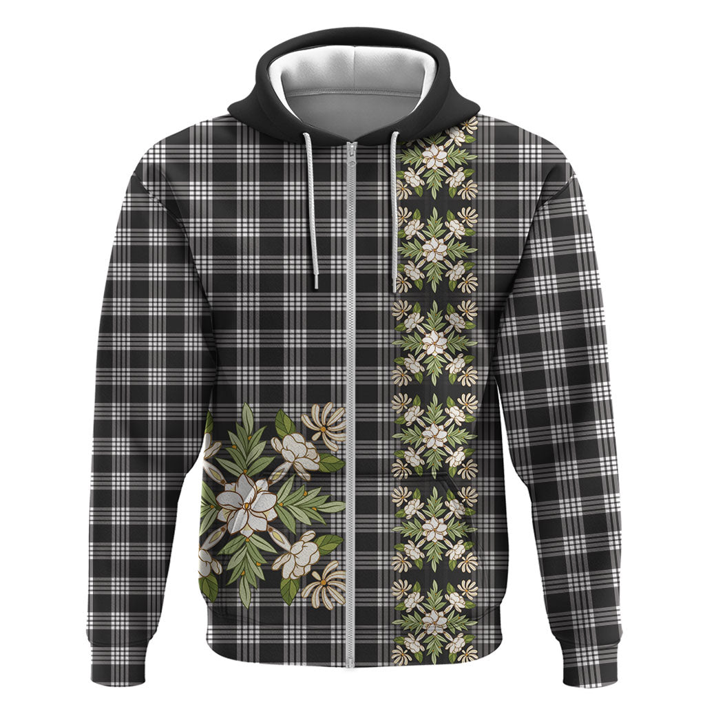 Pauli Hawai'i Palaka Squares Maile Leaf Zip Hoodie Flowers Hawaiian Quilt Patterns LT9 Zip Hoodie Soft Black - Polynesian Pride