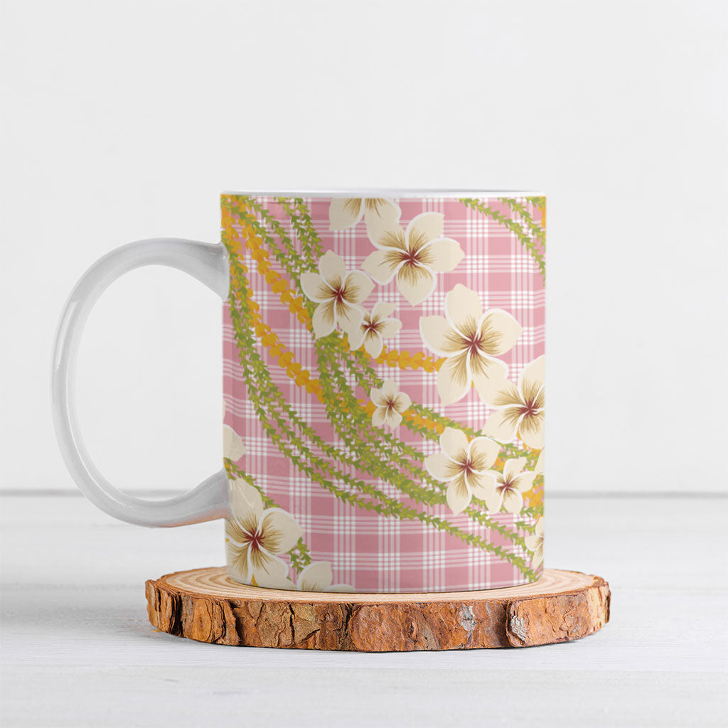 Akala Hamele Palaka Plumeria Ceramic Mug Puakenikeni and Maile Lei LT9 Dusty Rose - Polynesian Pride