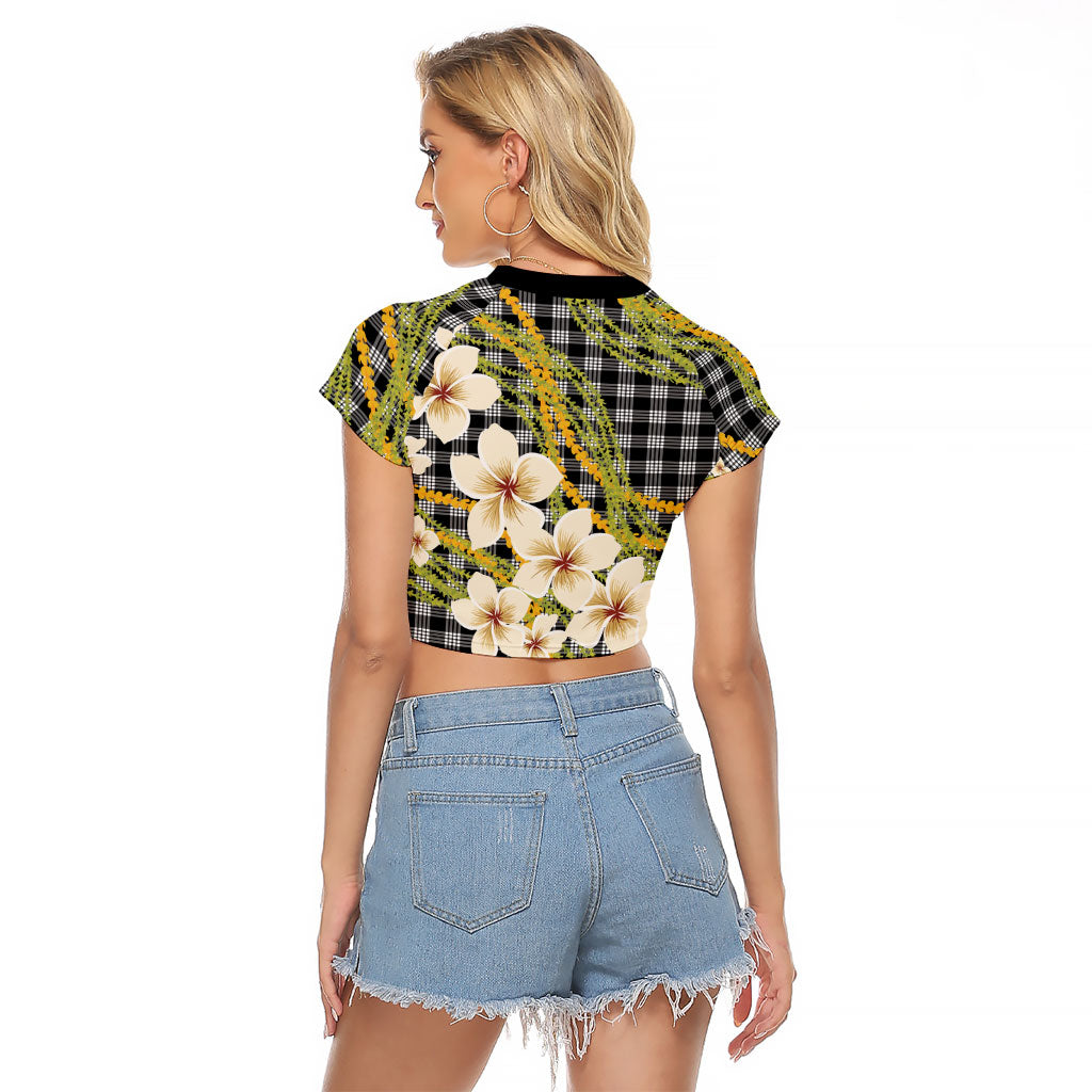 Ele'ele Hawai'i Palaka Plumeria Raglan Cropped T Shirt Puakenikeni and Maile Lei LT9 - Polynesian Pride