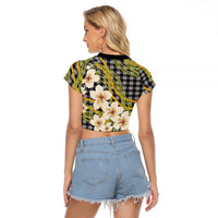 Ele'ele Hawai'i Palaka Plumeria Raglan Cropped T Shirt Puakenikeni and Maile Lei LT9 - Polynesian Pride