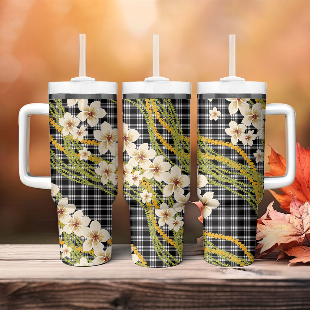Ele'ele Hawai'i Palaka Plumeria Tumbler With Handle Puakenikeni and Maile Lei LT9 - Polynesian Pride