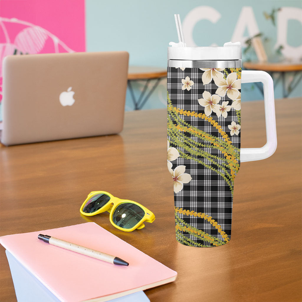 Ele'ele Hawai'i Palaka Plumeria Tumbler With Handle Puakenikeni and Maile Lei LT9 - Polynesian Pride