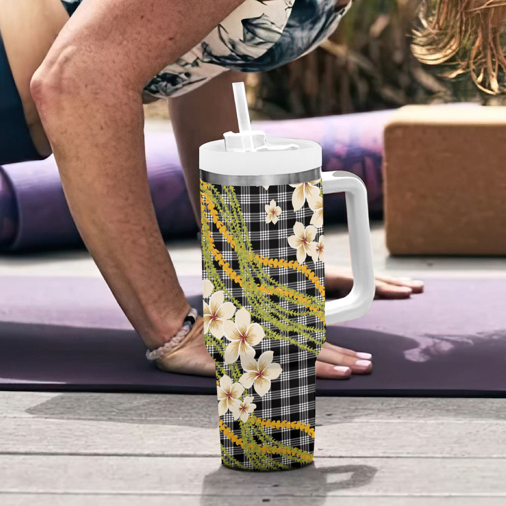Ele'ele Hawai'i Palaka Plumeria Tumbler With Handle Puakenikeni and Maile Lei LT9 - Polynesian Pride