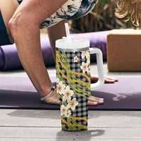 Ele'ele Hawai'i Palaka Plumeria Tumbler With Handle Puakenikeni and Maile Lei LT9 - Polynesian Pride