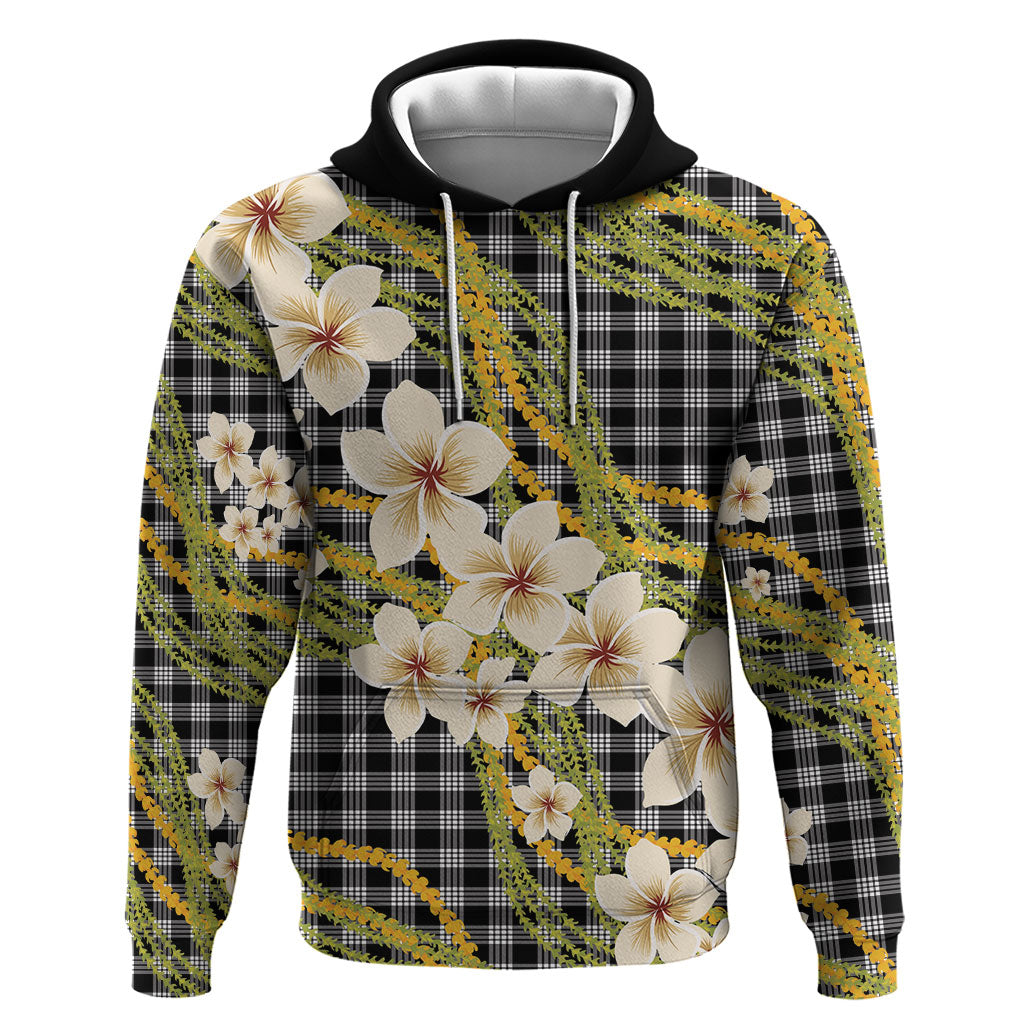 Ele'ele Hawai'i Palaka Plumeria Zip Hoodie Puakenikeni and Maile Lei LT9 Pullover Hoodie Black - Polynesian Pride
