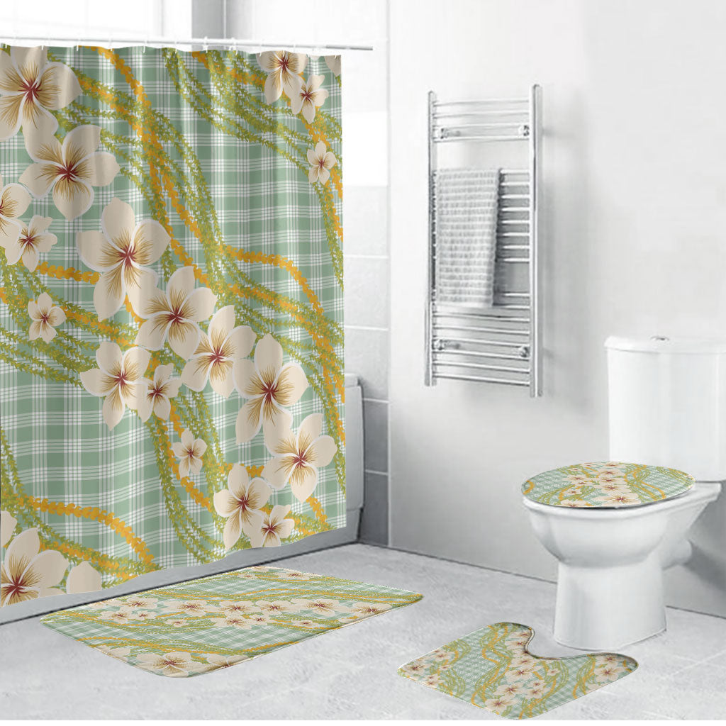 Liko Kukui Hawai'i Palaka Plumeria Bathroom Set Puakenikeni and Maile Lei LT9 Bathroom Set (4 pcs) Sage Green - Polynesian Pride