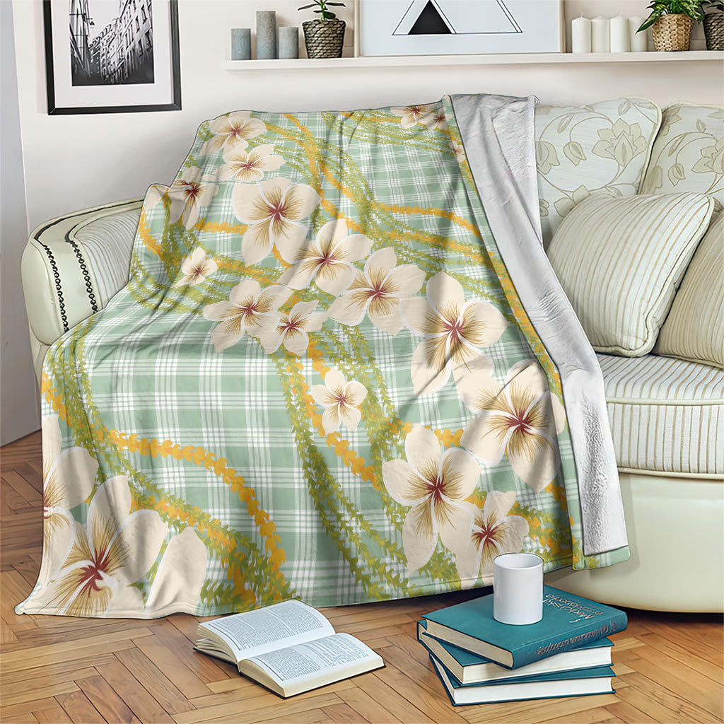 Liko Kukui Hawai'i Palaka Plumeria Blanket Puakenikeni and Maile Lei LT9 Sage Green - Polynesian Pride