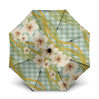 Liko Kukui Hawai'i Palaka Plumeria Umbrella Puakenikeni and Maile Lei LT9 One Size Folded 11.42 inch Opened Diameter 37.4 inch Sage Green - Polynesian Pride