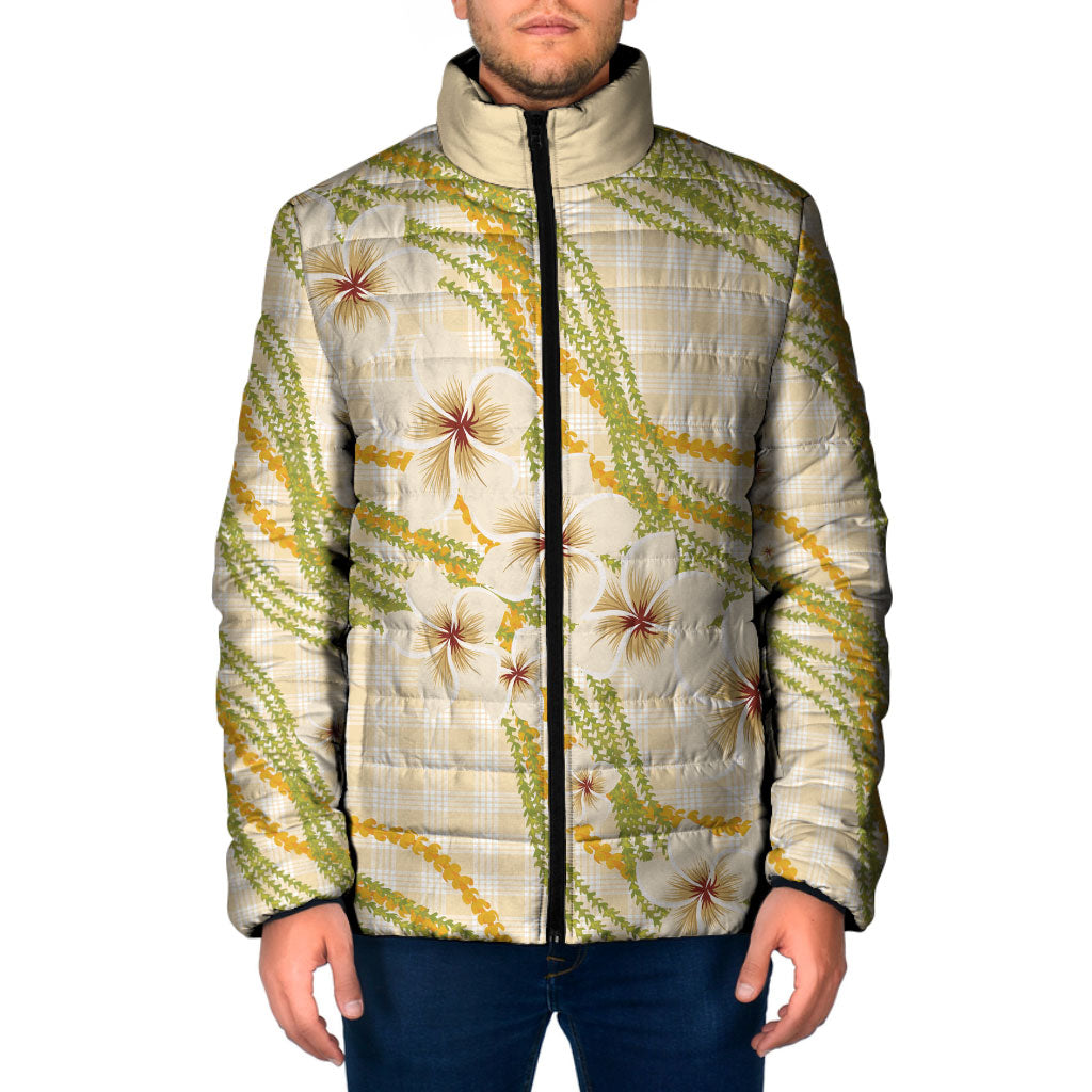 Melemele Ahiahia Hawai'i Palaka Plumeria Padded Jacket Puakenikeni and Maile Lei LT9 Men Pastel Yellow - Polynesian Pride