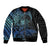 Floral Polynesian Hibiscus Tattoo Bomber Jacket Blue Gradient Style