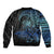 Floral Polynesian Hibiscus Tattoo Bomber Jacket Blue Gradient Style