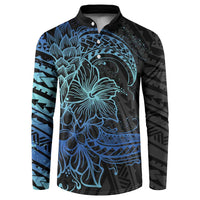 Floral Polynesian Hibiscus Tattoo Button Sweatshirt Blue Gradient Style LT9 Blue - Polynesian Pride
