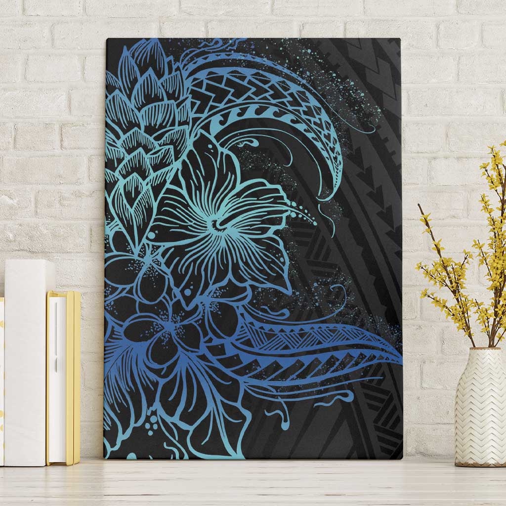 Floral Polynesian Hibiscus Tattoo Canvas Wall Art Blue Gradient Style LT9 Without Frame Blue - Polynesian Pride
