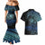 Floral Polynesian Hibiscus Tattoo Couples Matching Mermaid Dress and Hawaiian Shirt Blue Gradient Style