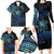 Floral Polynesian Hibiscus Tattoo Family Matching Long Sleeve Bodycon Dress and Hawaiian Shirt Blue Gradient Style