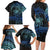 Floral Polynesian Hibiscus Tattoo Family Matching Long Sleeve Bodycon Dress and Hawaiian Shirt Blue Gradient Style