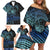 Floral Polynesian Hibiscus Tattoo Family Matching Off Shoulder Short Dress and Hawaiian Shirt Blue Gradient Style