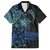 Floral Polynesian Hibiscus Tattoo Family Matching Off Shoulder Short Dress and Hawaiian Shirt Blue Gradient Style