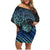 Floral Polynesian Hibiscus Tattoo Family Matching Off Shoulder Short Dress and Hawaiian Shirt Blue Gradient Style