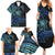 Floral Polynesian Hibiscus Tattoo Family Matching Summer Maxi Dress and Hawaiian Shirt Blue Gradient Style