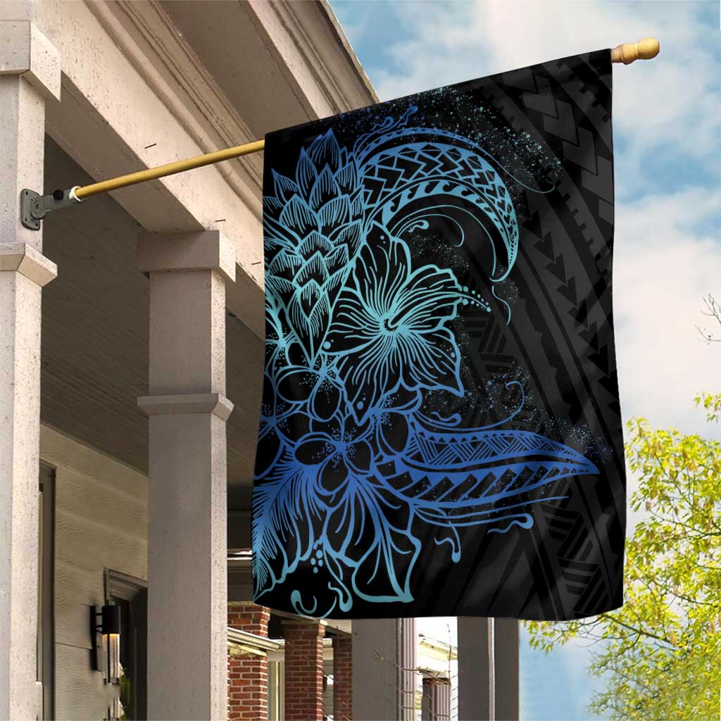 Floral Polynesian Hibiscus Tattoo Garden Flag Blue Gradient Style LT9 House Flag Blue - Polynesian Pride
